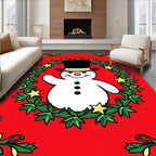 Merry Snowman Waving Wreath Red Rug