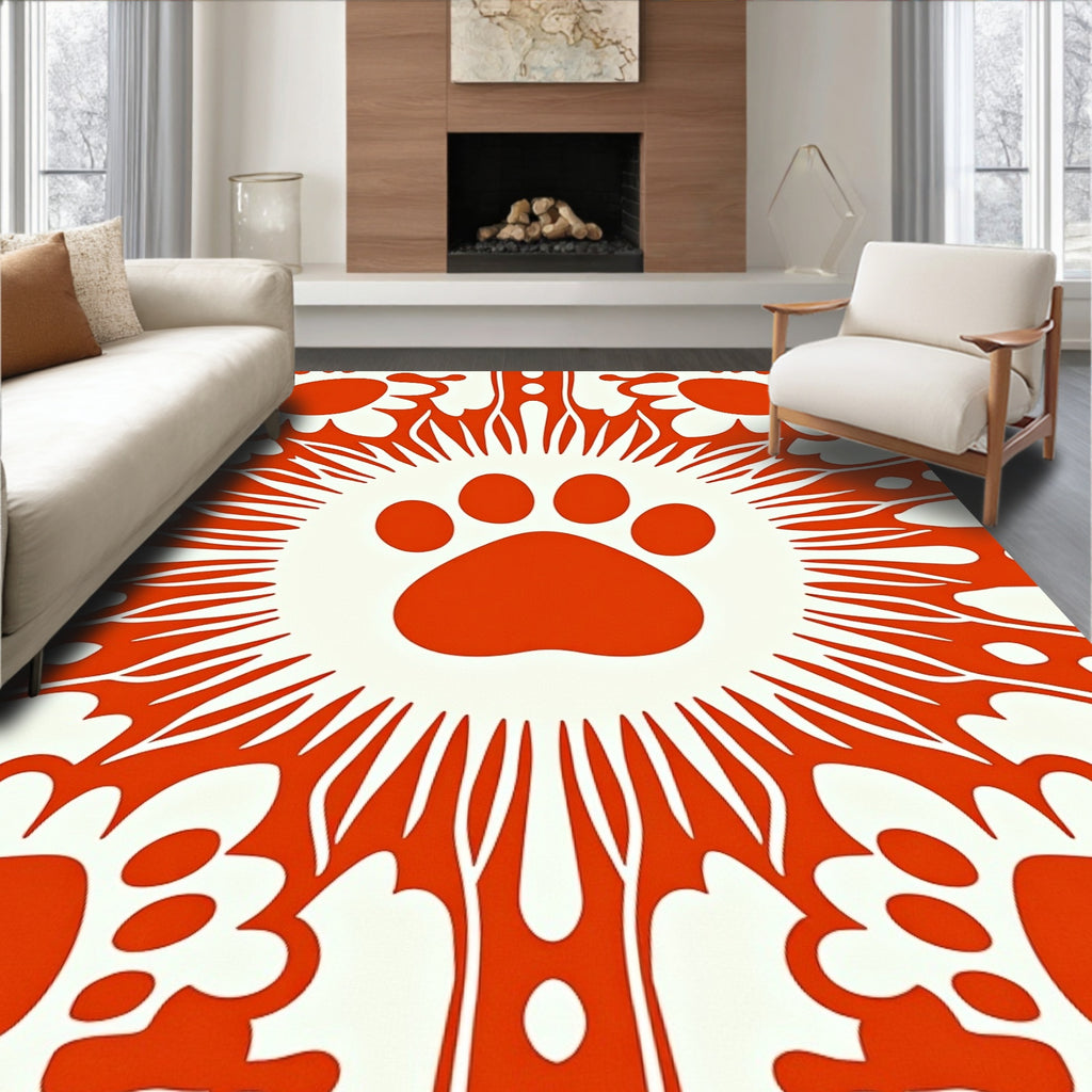 Orange Paw Print Mandala Rug