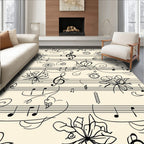 Black Musical Notes Floral Cream Background Rug