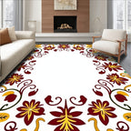 Maroon Yellow Autumn Floral Border Rug