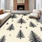 Black Evergreen Trees on Cream Rug