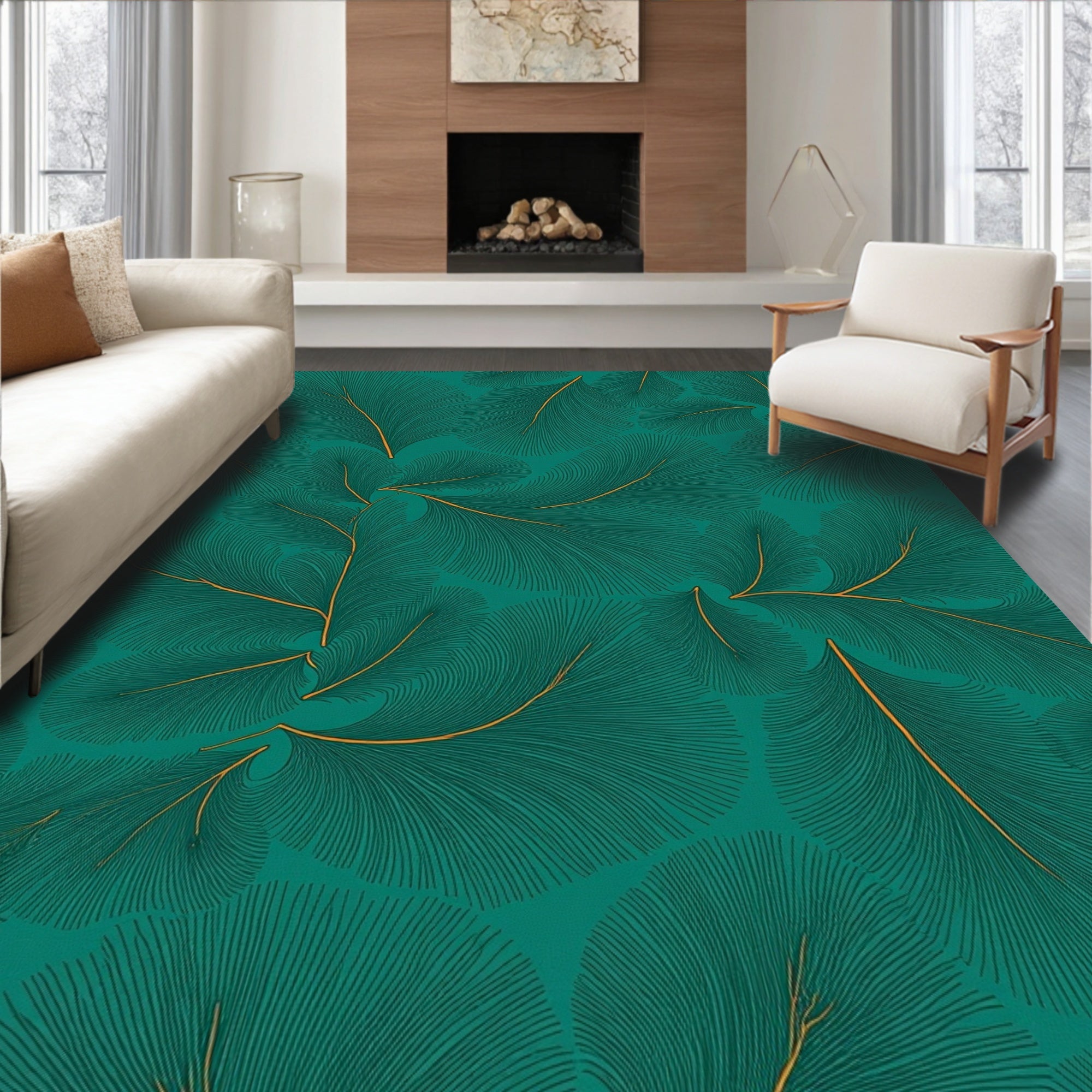 Teal Feathered Fern Artistry Rug