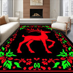 Red And Green Floral Deer Motif Rug