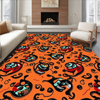 Bold Orange Red Black Character Swirl Rug
