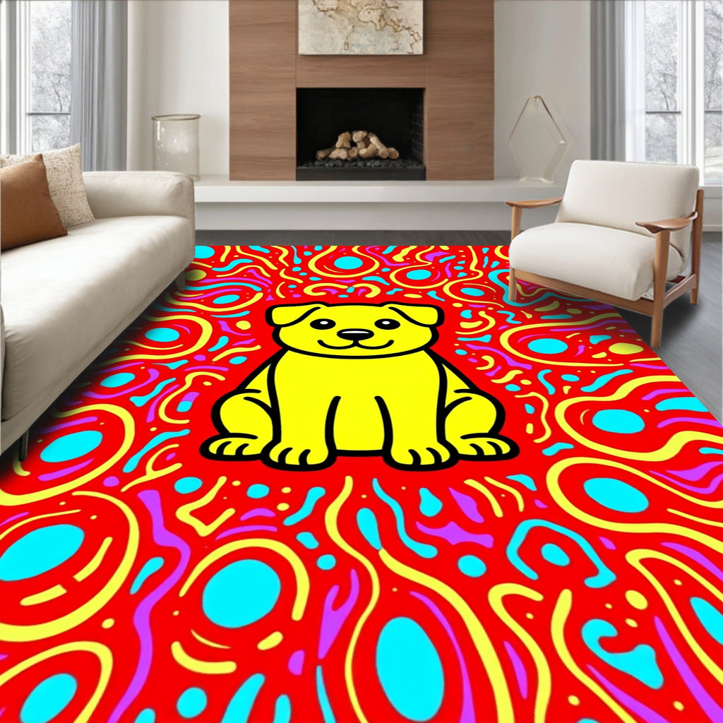 Vibrant Yellow Dog Fiesta Background Rug