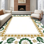 Ornate Green Leaf Wreath Border Rug