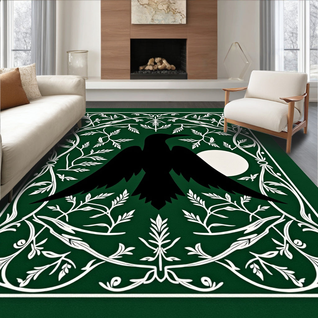 Black Crow Moon Emerald Frame Botanical Rug