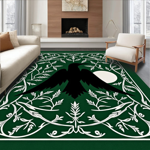 Black Crow Moon Emerald Frame Botanical Rug