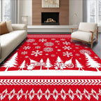 Crimson Snowflake Winter Scene Rug