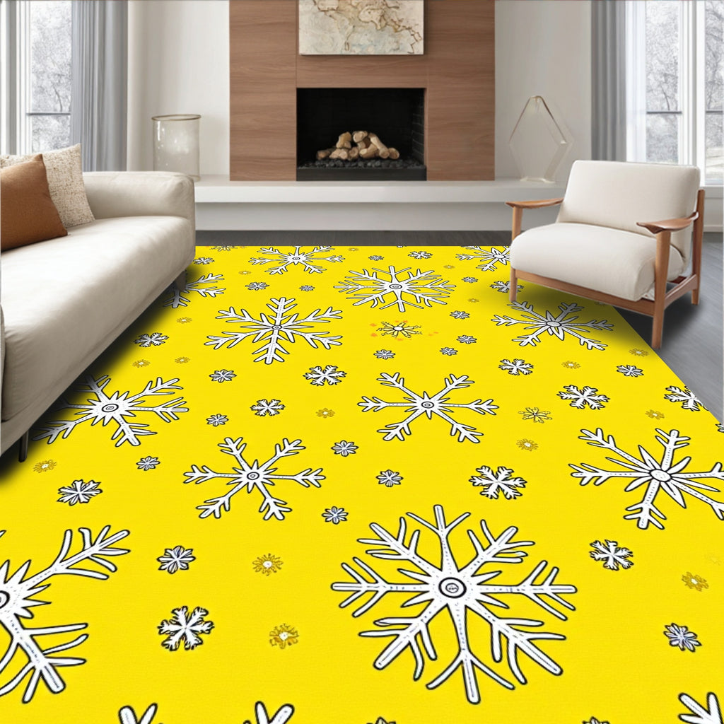 Whimsical Yellow Snowflakes Collage Rug