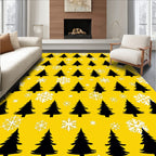 Christmas Trees Snowflakes Yellow Repeat Rug