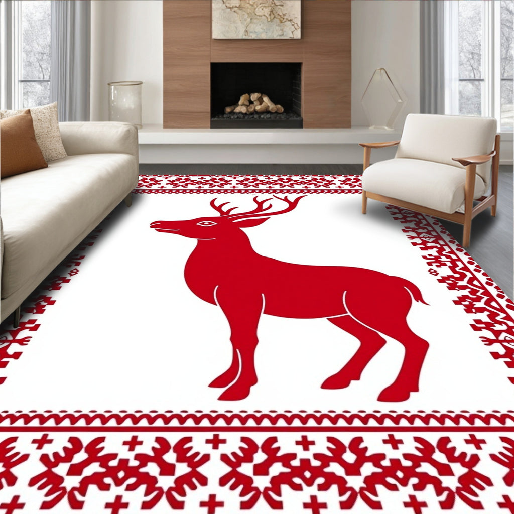 Red Stag Geometric Border Rug