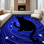 Black Cat Cosmic Swirl Stars Rug