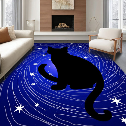 Black Cat Cosmic Swirl Stars Rug