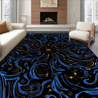 Celestial Swirl Blue Gold Starburst Rug