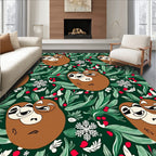Whimsical Brown Sloth Greenery Holly Rug