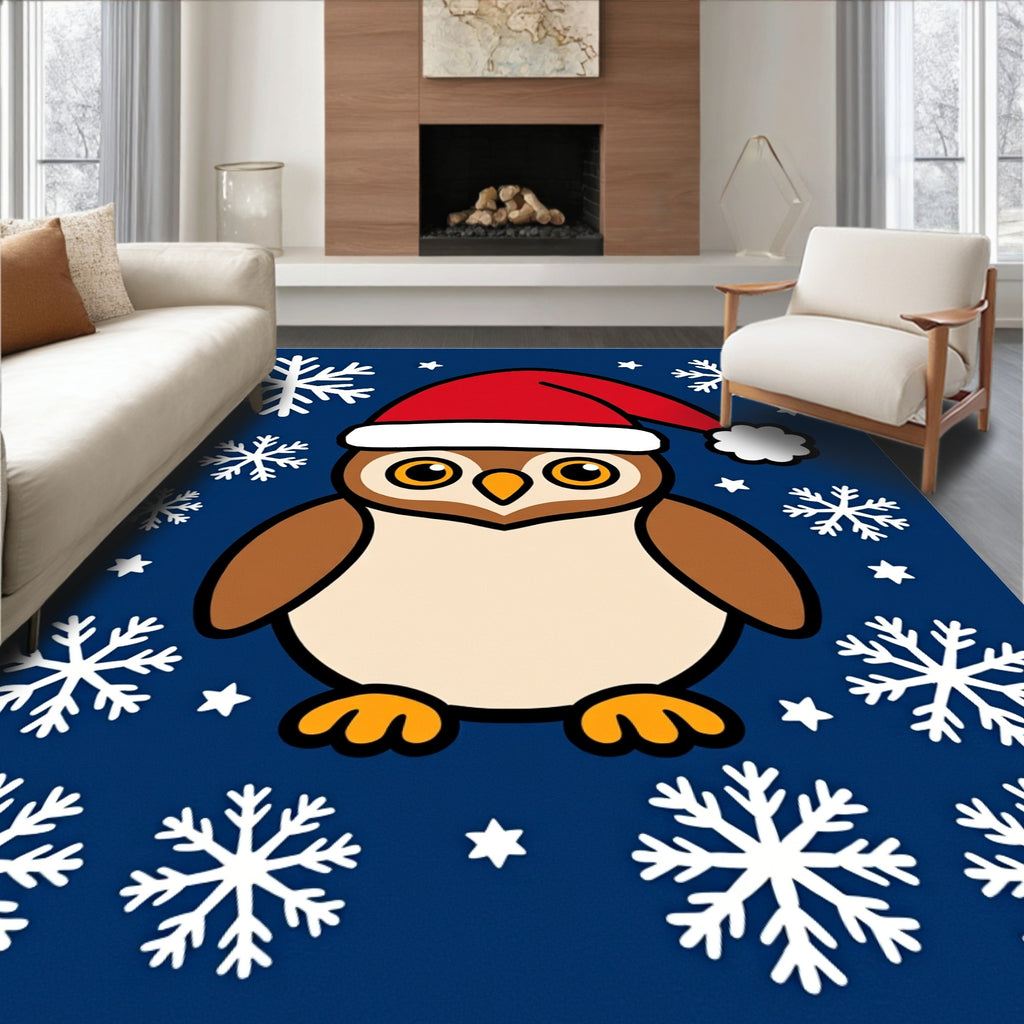 Christmas Owl with Snowflakes on Navy Rug