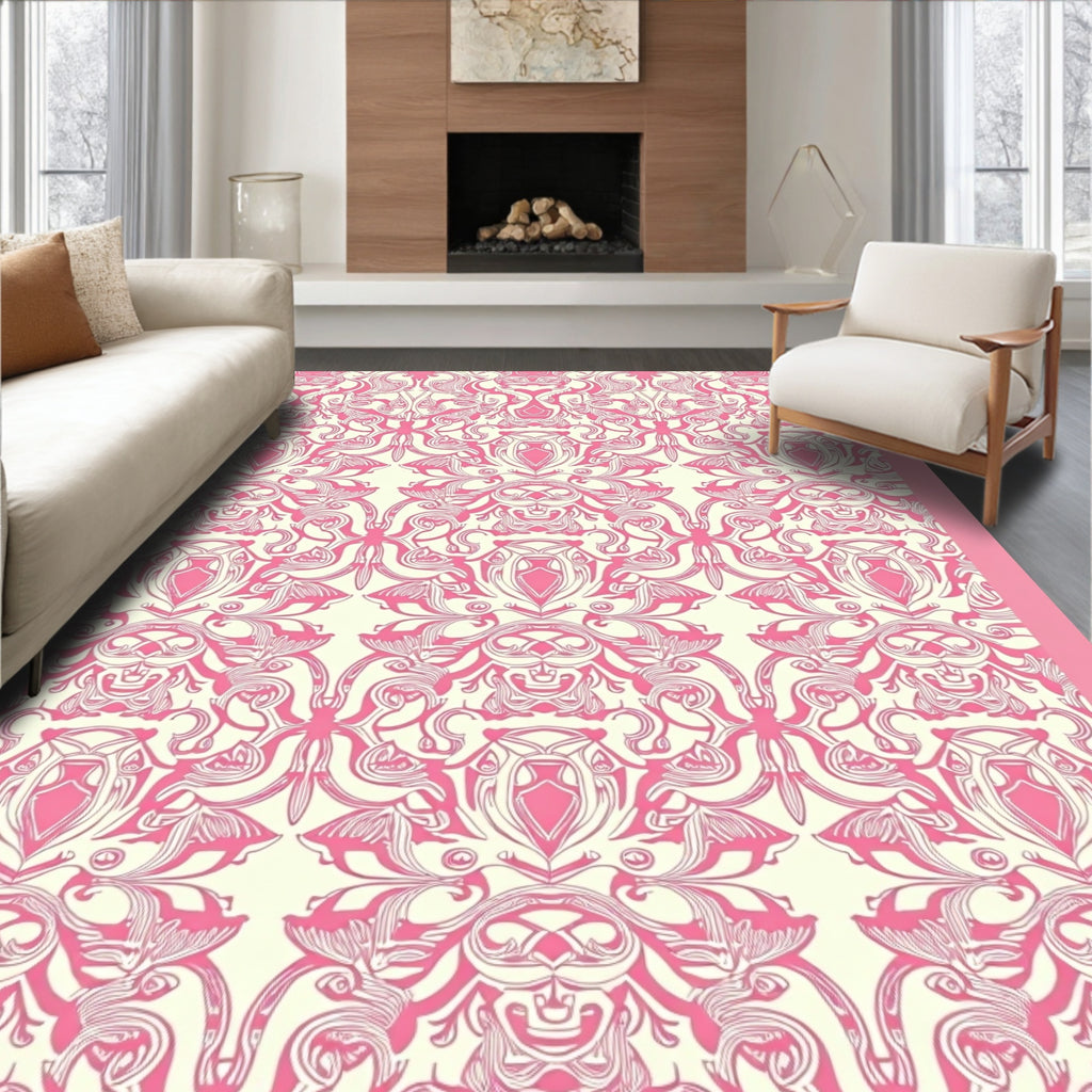 Pink Baroque Floral Symmetry Rug