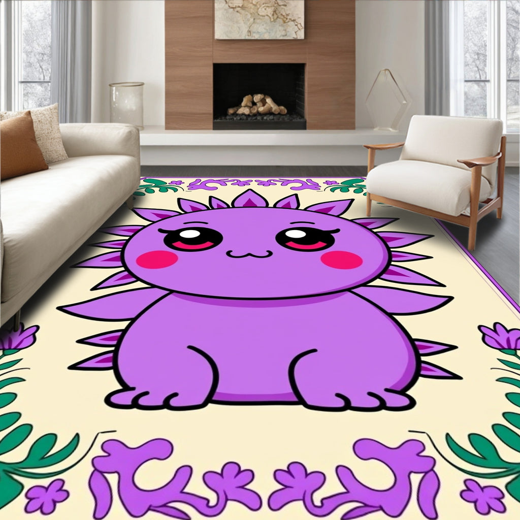 Kawaii Purple Monster Floral Border Rug