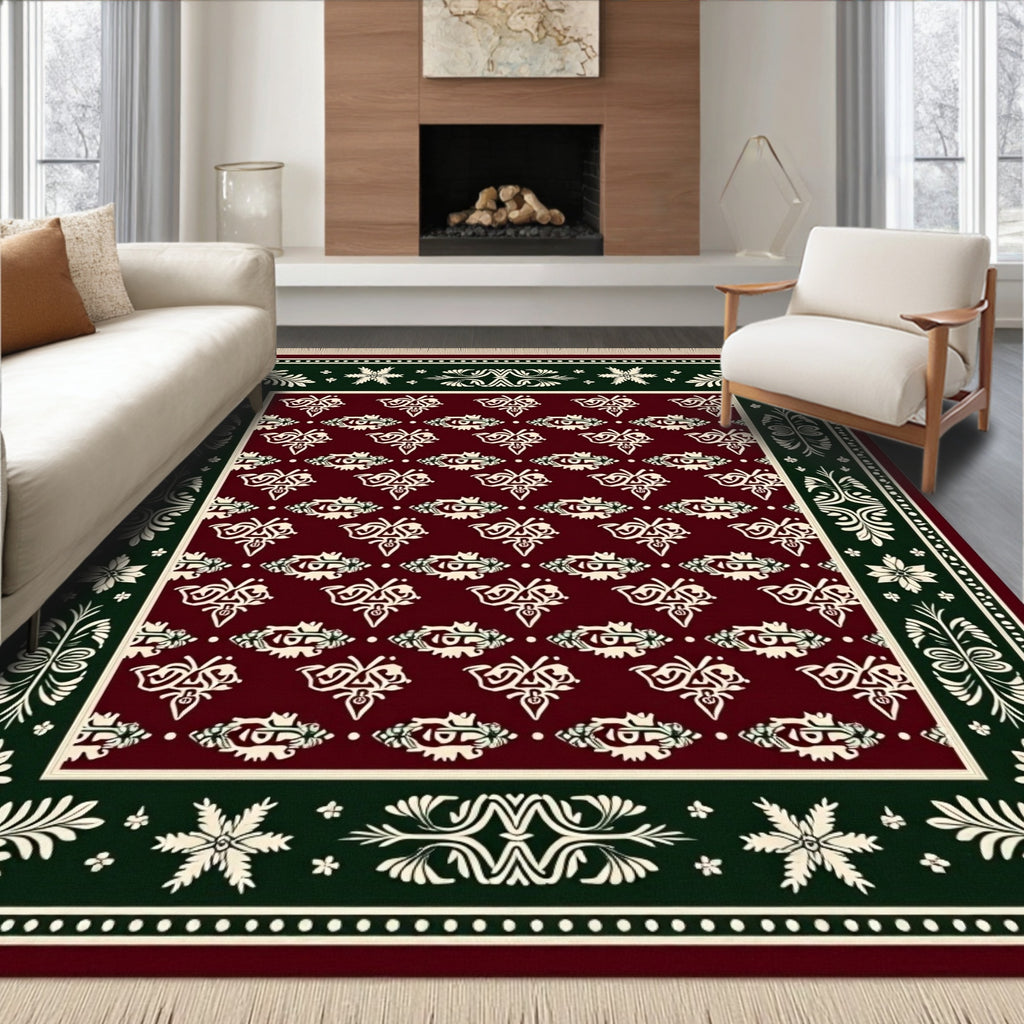 Crimson Cream Ornate Paisley Border Rug