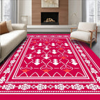 Bright Red Geometric Tree Border Rug