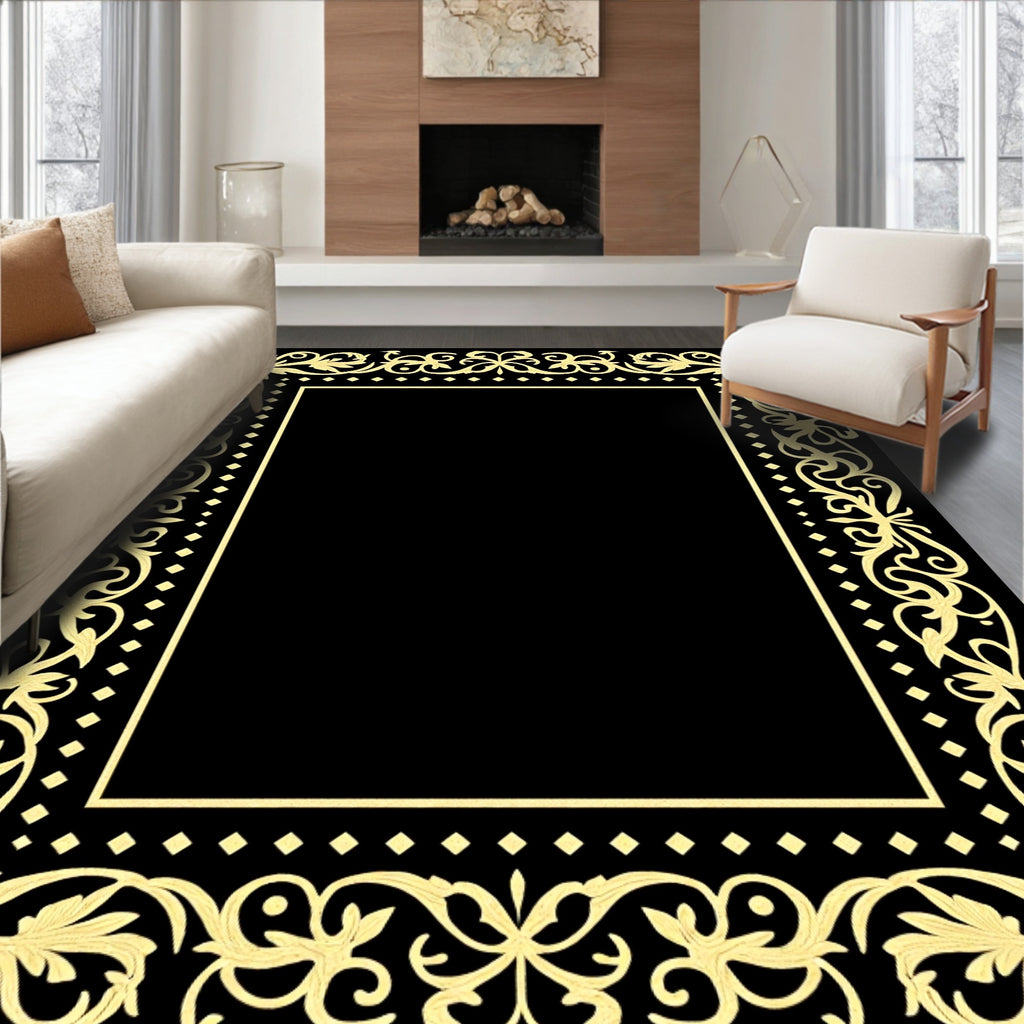 Golden Floral Acanthus Scroll Border Rug