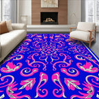 Vibrant Pink Swirls on Royal Blue Rug
