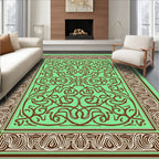 Mint Green Brown Intertwined Scrollwork Rug