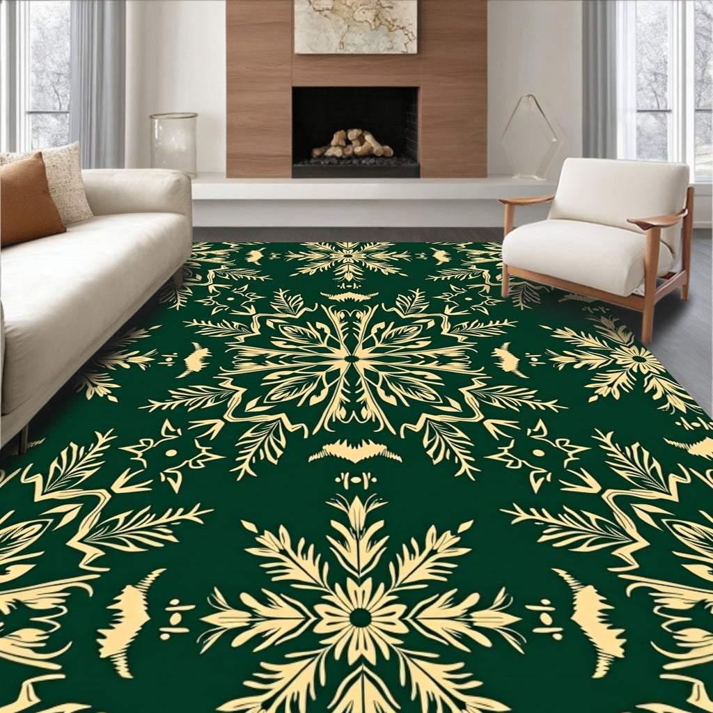 Deep Green Golden Starburst Bloom Rug