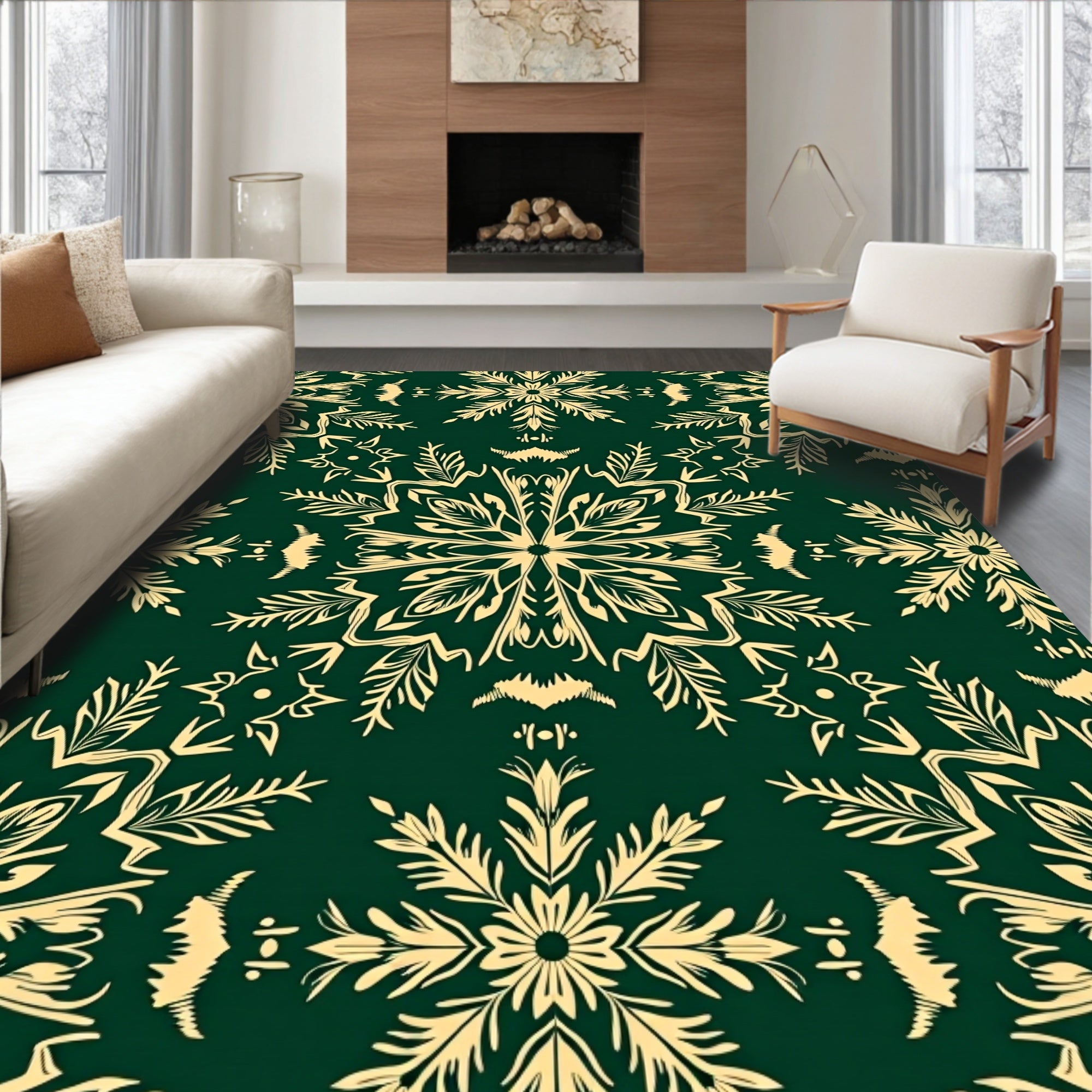 Deep Green Golden Starburst Bloom Rug