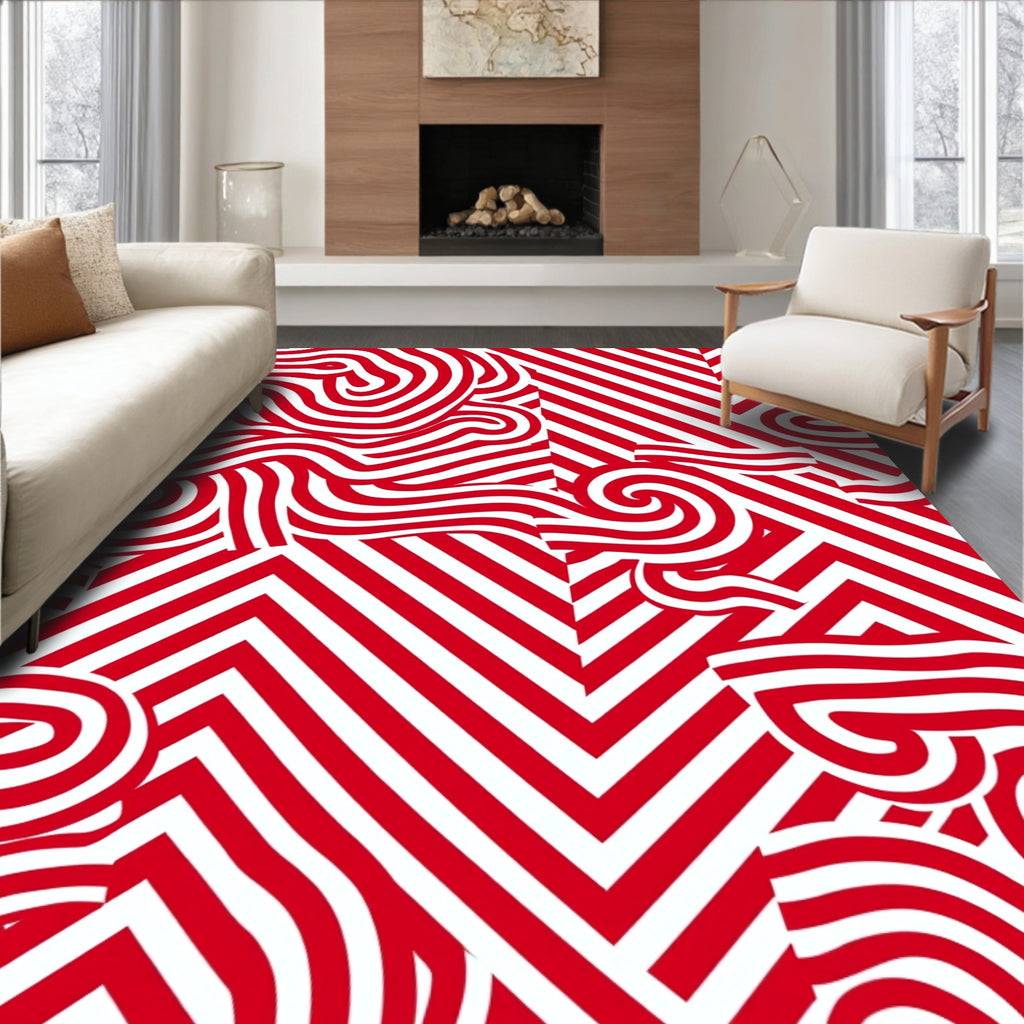 Bold Red Swirl Chevron Rug