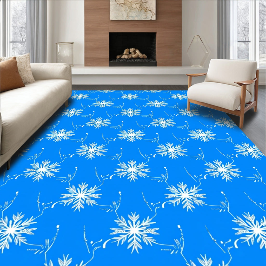 White Snowflakes on Blue Background Rug