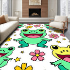 Happy Frogs with Flowers and Stars Rug
