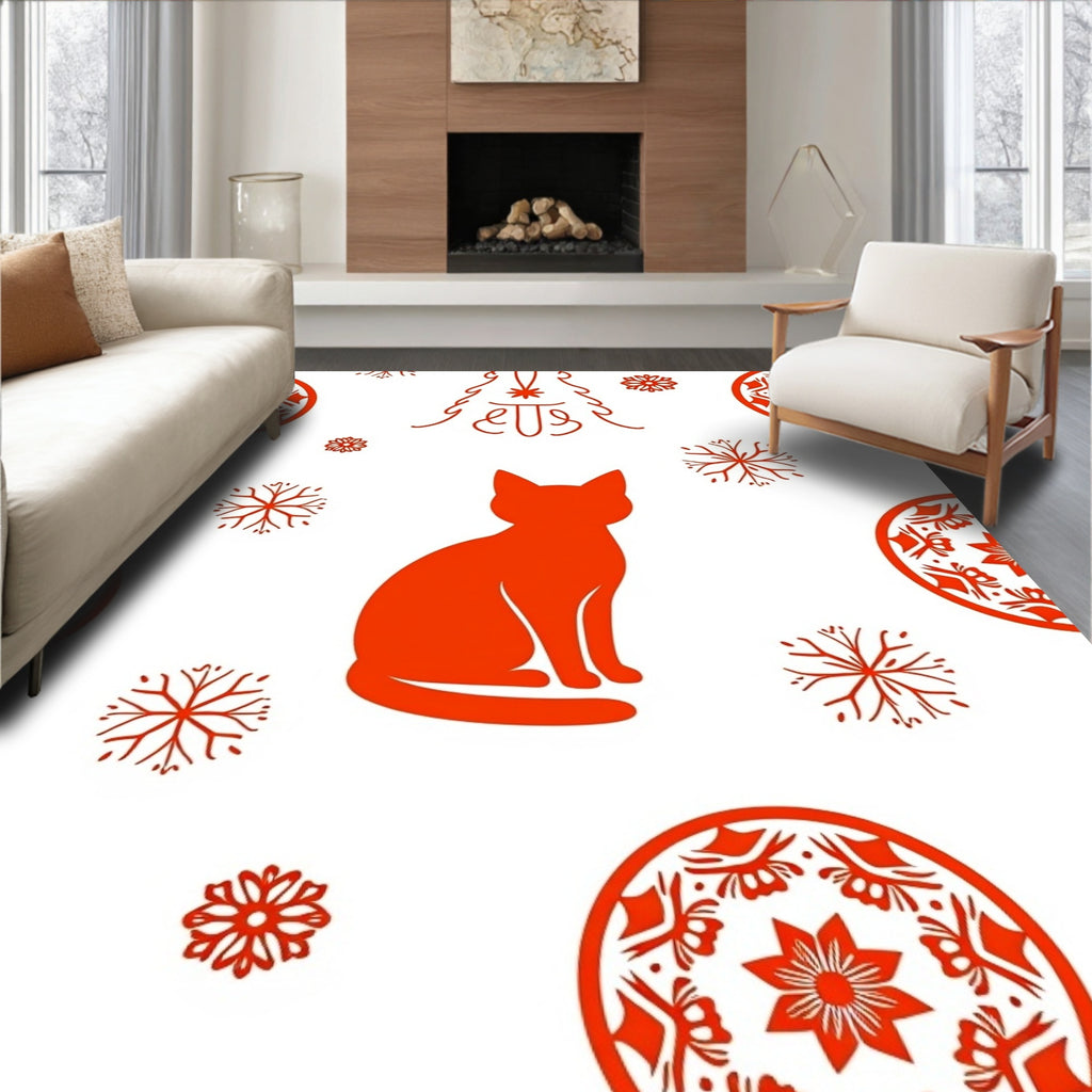 Whimsical Orange Cat Snowflake Medallion Rug