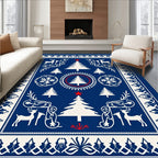 Winter Blue White Christmas Tree Reindeer Rug
