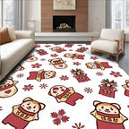 Cute Bear Pineapple Floral Red Rug