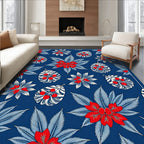 Bold Red Blue Floral Botanical Collage Rug