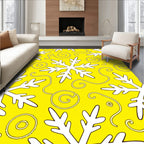Yellow White Snowflakes Swirls Rug