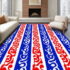Bold Red White Blue Stripe Scroll Rug