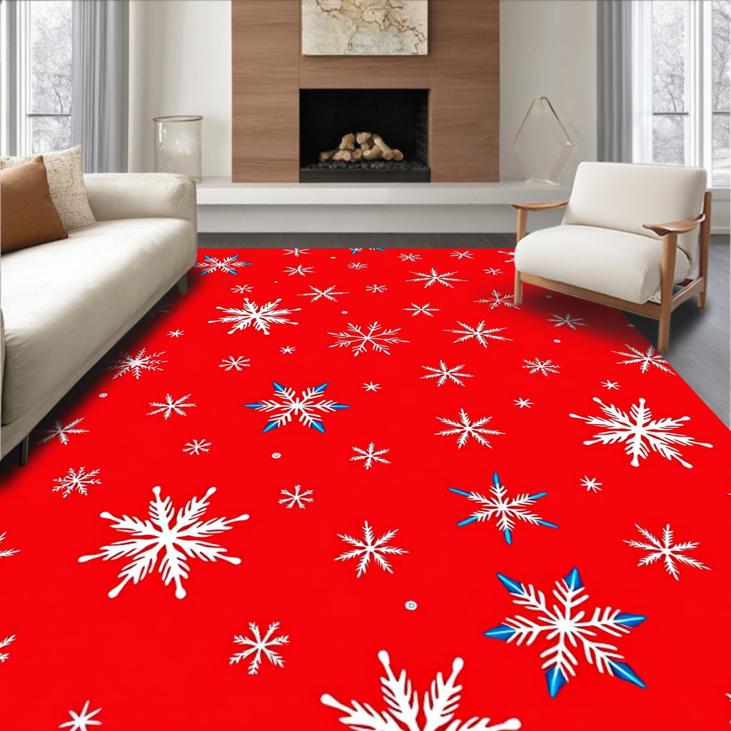 Red White Snowflake Collage Rug