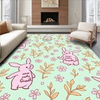 Pastel Pink Bunny Floral Garden Rug