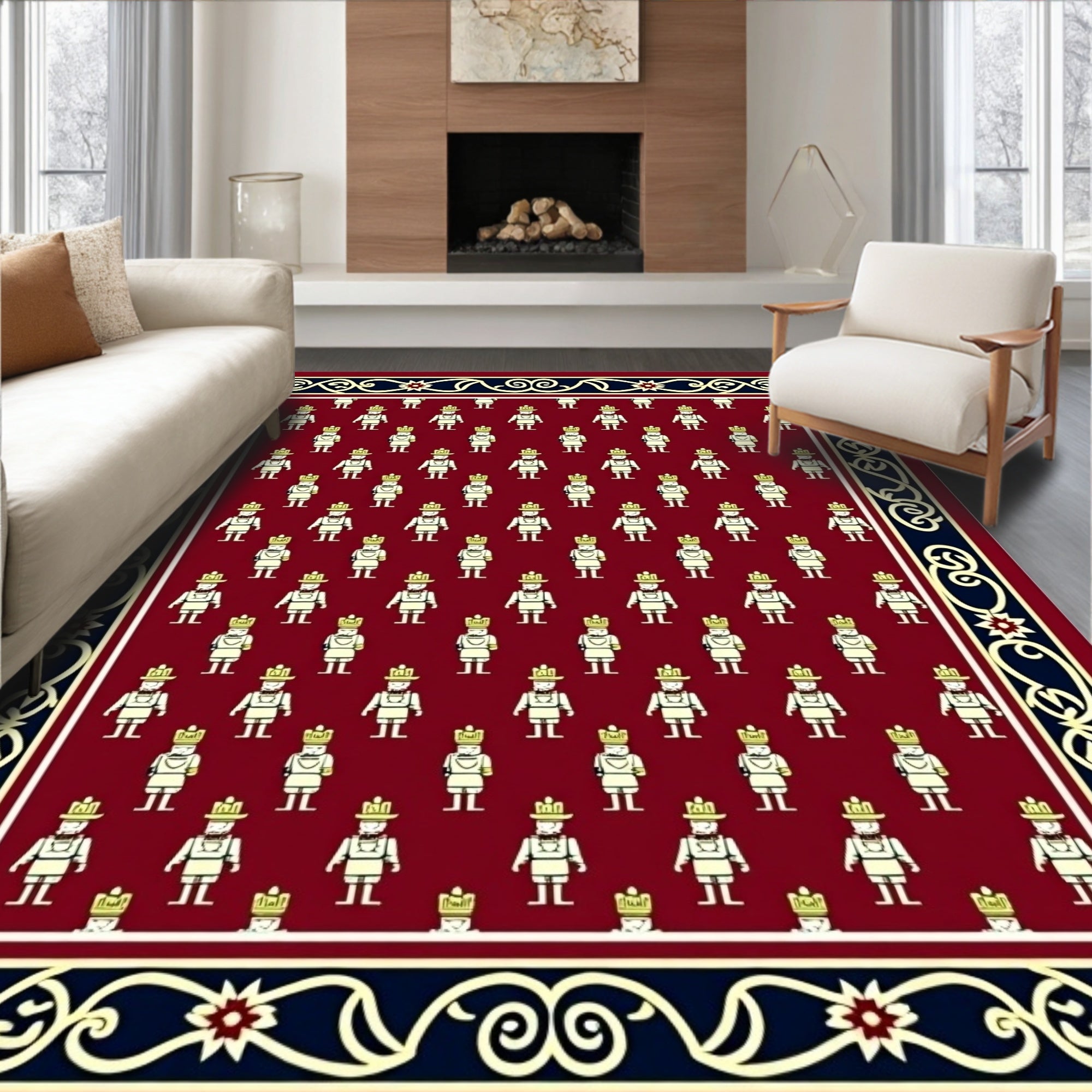 Crimson Regal Soldier Repeating Border Rug