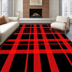 Crimson Black Checked Grid Fabric Rug