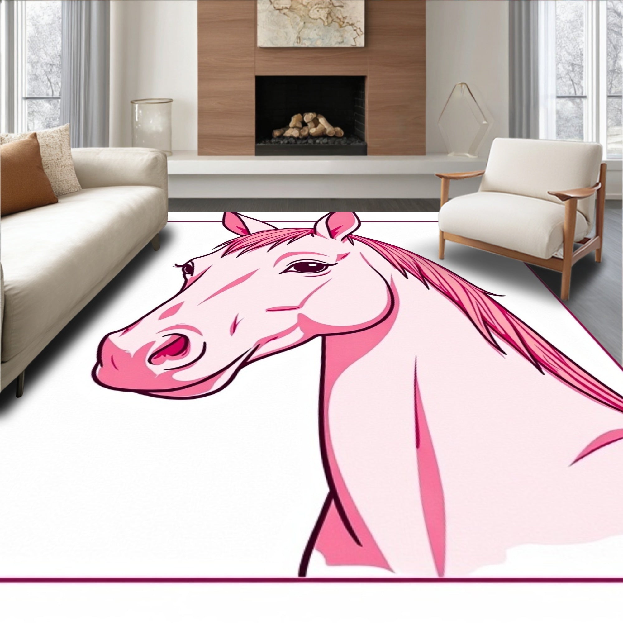 Pink Horse Head Portrait Decorative Rug