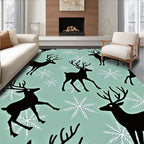 Arctic Black Reindeer Snowflakes Rug