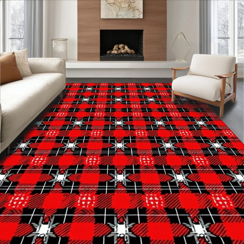 Red Black Gingham Starburst Rug