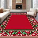 Classic Red Holly Bell Border Rug
