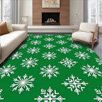 White Snowflake Green Winter Rug