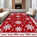 Crimson White Snowflake Winter Medallion Rug