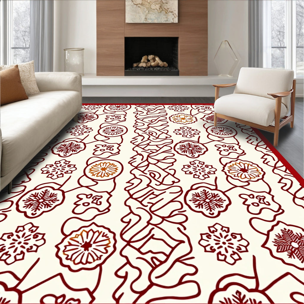 Crimson Snowflake Floral Garland Rug
